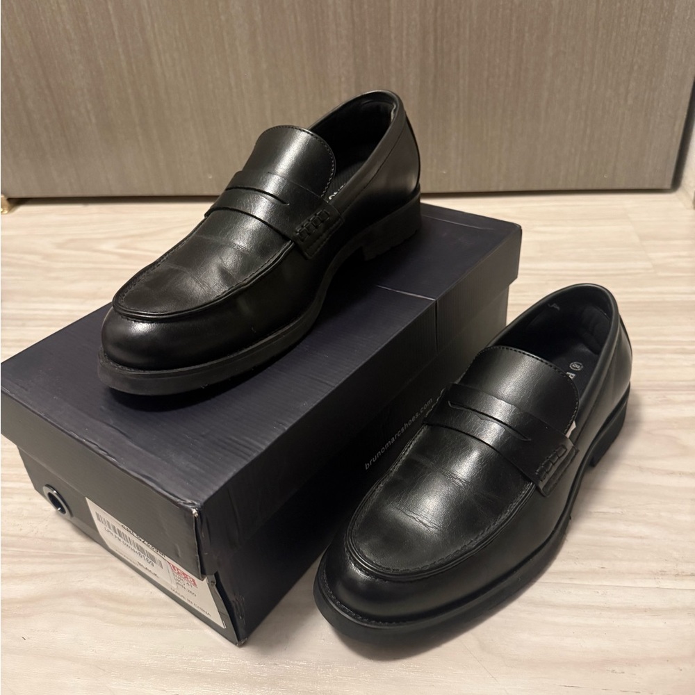 Bruno Marc Black PU Leather Penny Loafers